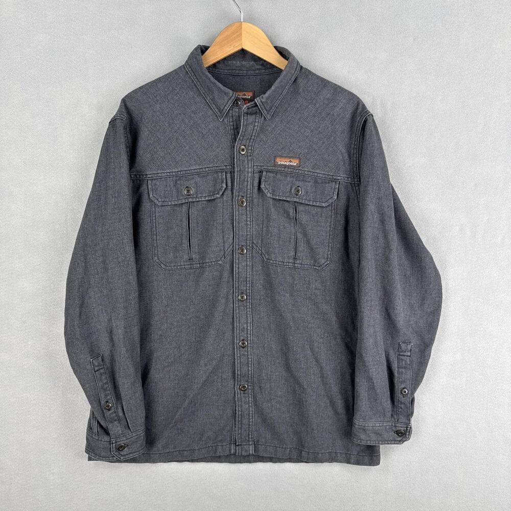 Patagonia Farrier's Shirt Mens Large Gray Hemp Polyester Long Sleeve Button-Up